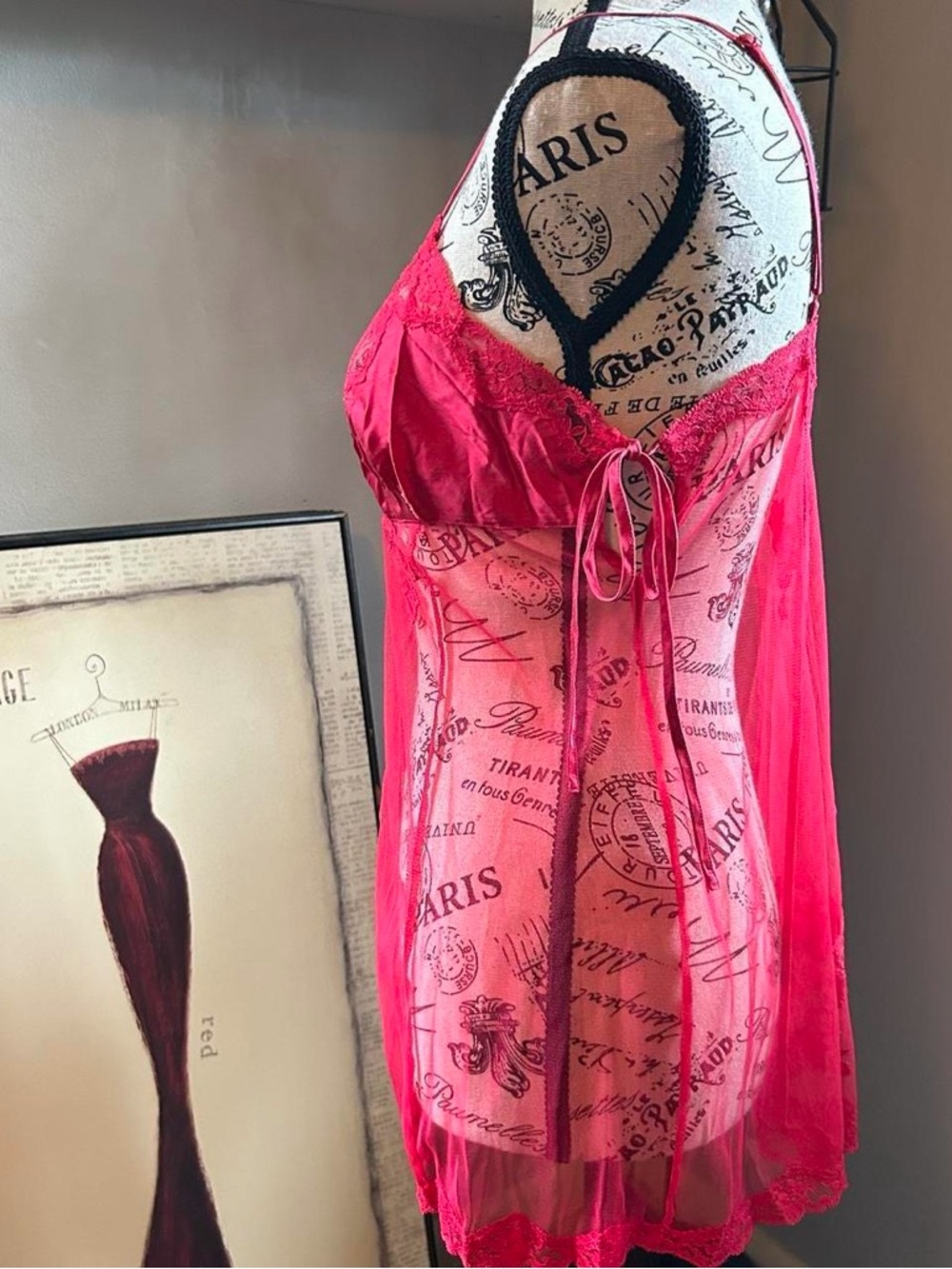 Victoria's Secret Hot Pink Sheer Lace Babydoll Chemise - Picture 3 of 8